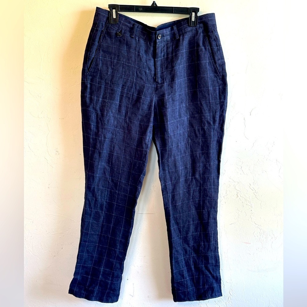 Men's Navy Plaid Dress Pants